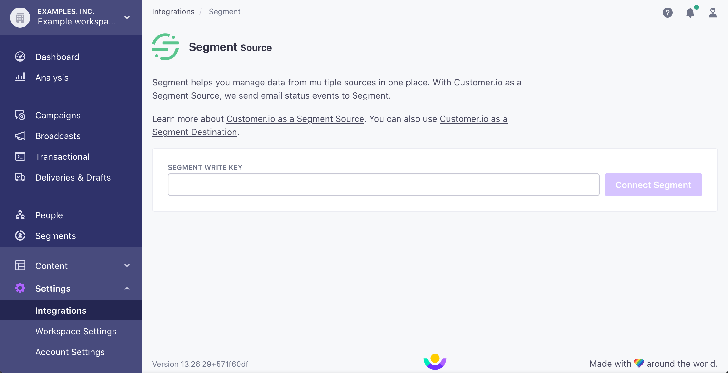 Segment source in Customer.io