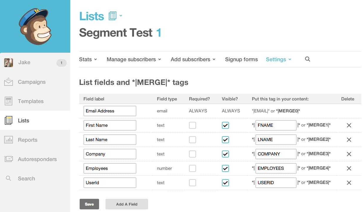 mailchimp merge fields screenshot