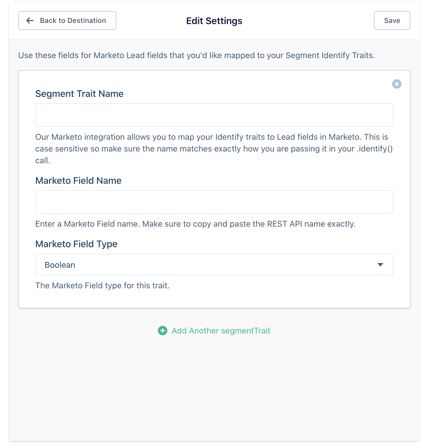 A screenshot of the Marketo Settings page in Segment.