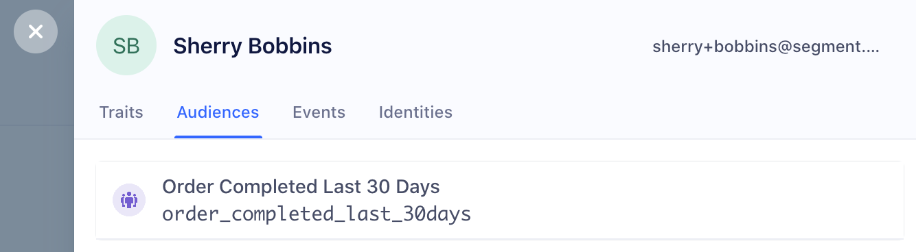 A screenshot of a user in Segment, with the Audiences tab selected.
