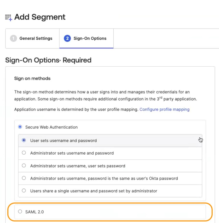 Settings in the Okta SSO tab